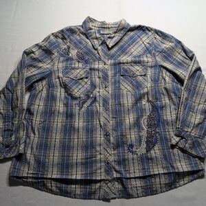Catherines Blue and Gray Casual Button Down Shirt